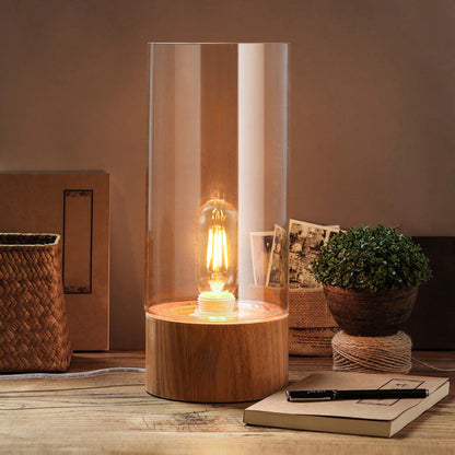 Lumeo – elegante zylindrische tischlampe mit holzsockel