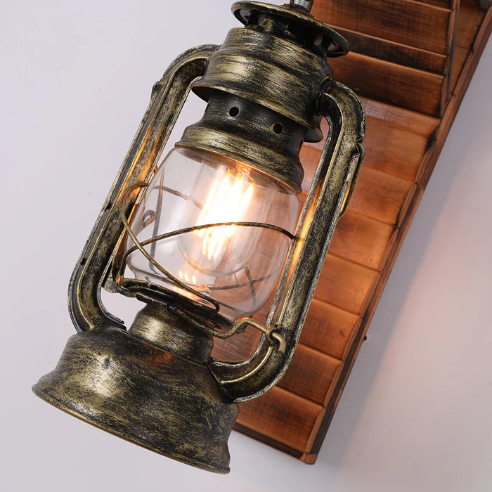 Austin vintage wandlampe – laternenstil, braun, metall und holz